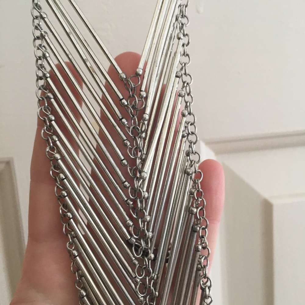 Long Boho Triangle Statement Silver Tone Necklace - image 3